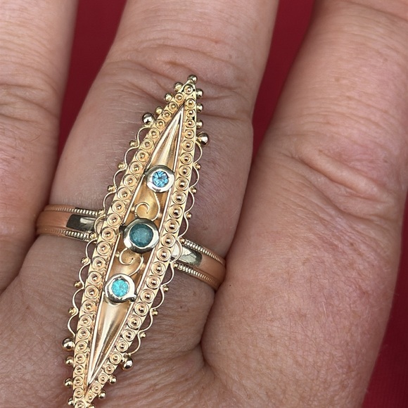 15k/14k Gold Antique Ring with tourmalines. - Picture 4 of 16